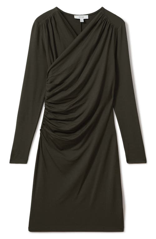 Shop Reiss Lisa Long Sleeve Ruched Minidress In Khaki