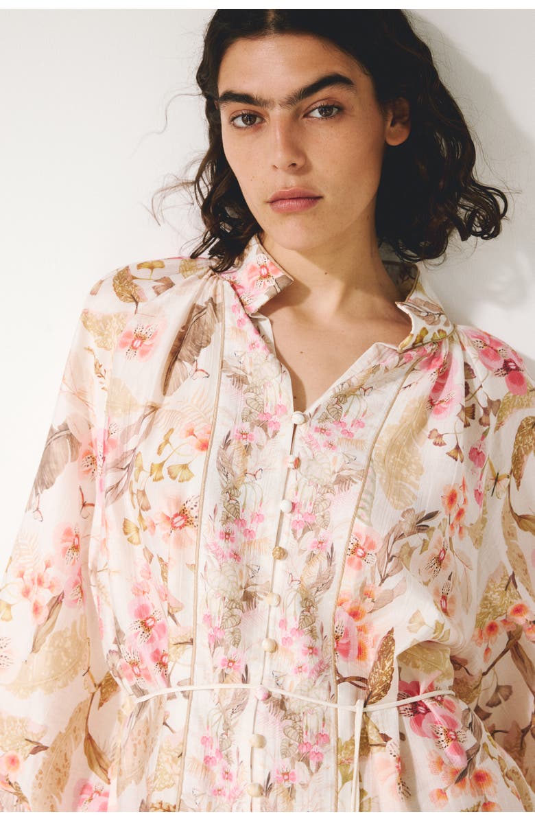 H&M Short tunic dress, Alternate, color, Cream/Floral