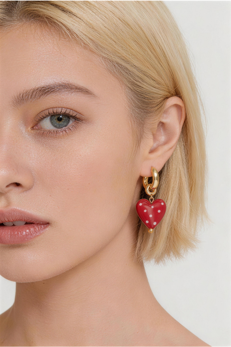 Esmée Red Dot Murano Heart Drop Earrings, Alternate, color, Red