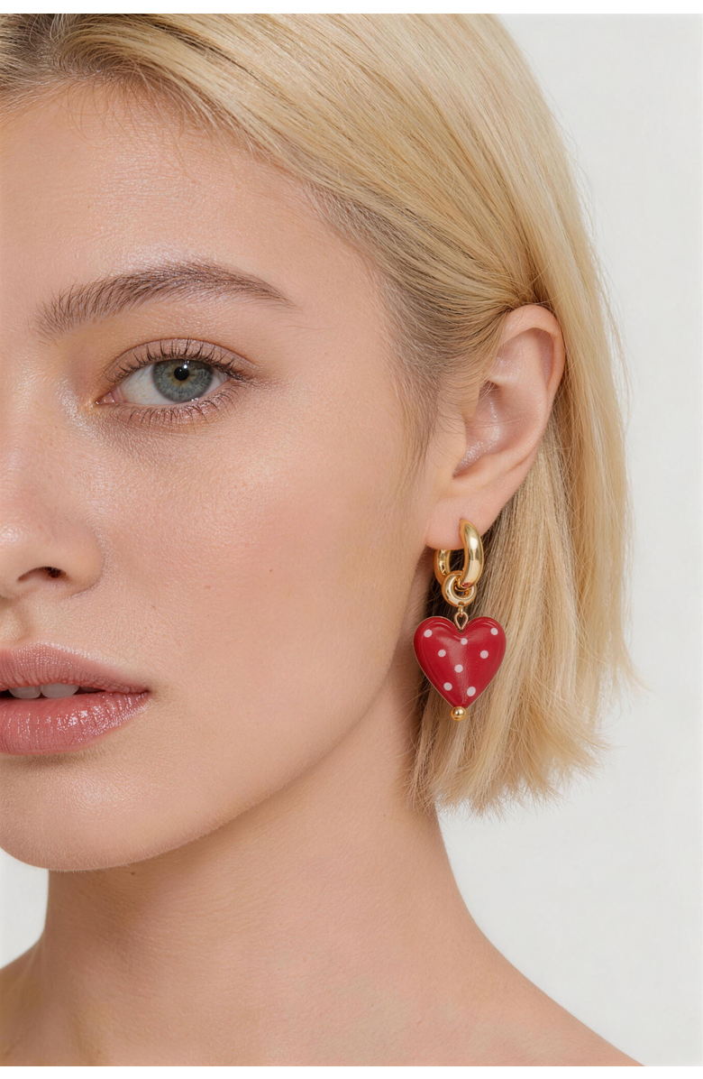 Classicharms Esmée Red Dot Murano Heart Drop Earrings, Alternate, color, Red