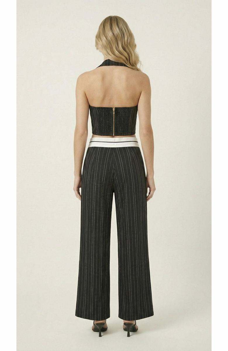 Modenaire Pinstripe Halter Vest and Wide Leg Pants Set, Alternate, color, Black Pinstripe