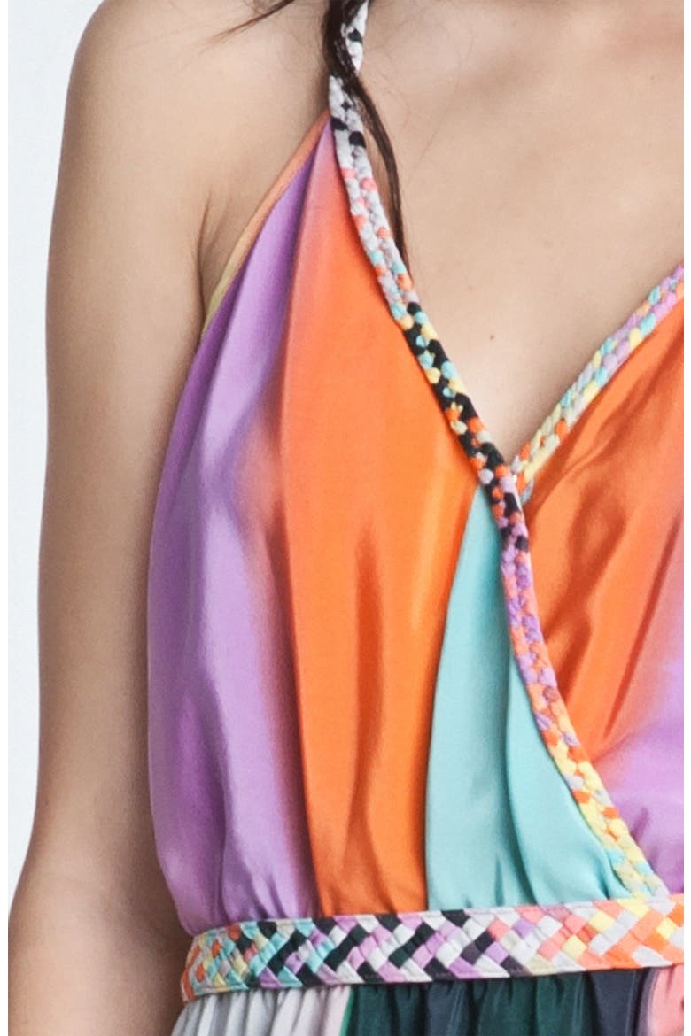 Color Block Silk Crêpe de Chine Maxi Dress, Alternate, color, GREY/ SHERBERT