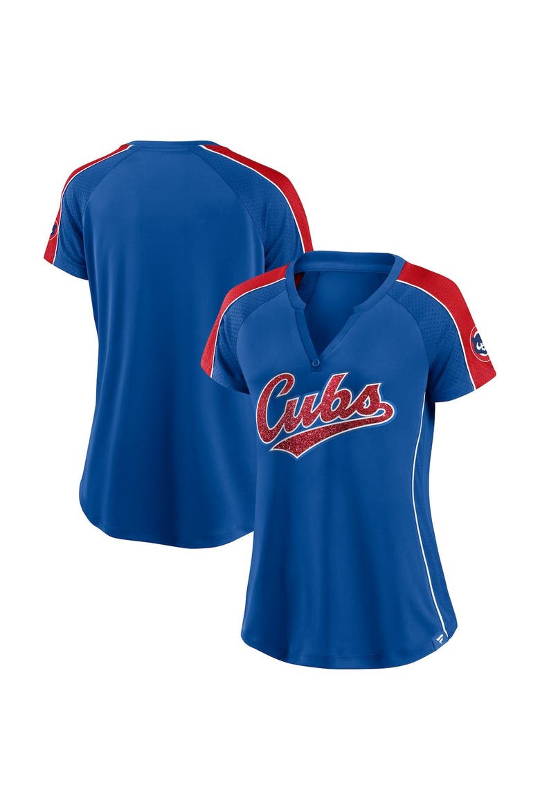 Women's Fanatics Branded Royal/Red Chicago Cubs True Classic League Diva Pinstripe Raglan V-Neck T-Shirt, Main, color, Royal
