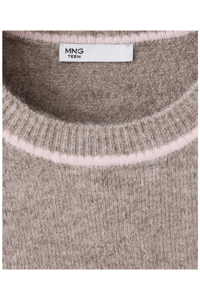 Contrast Detail Crewneck Sweater, Alternate, color, MEDIUM BROWN