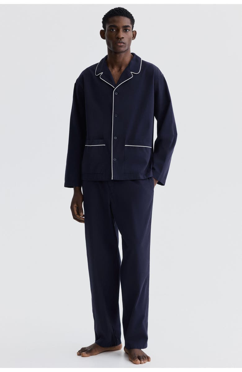 H&M Cotton Pyjama Shirt And Bottoms, Alternate, color, Navy Blue