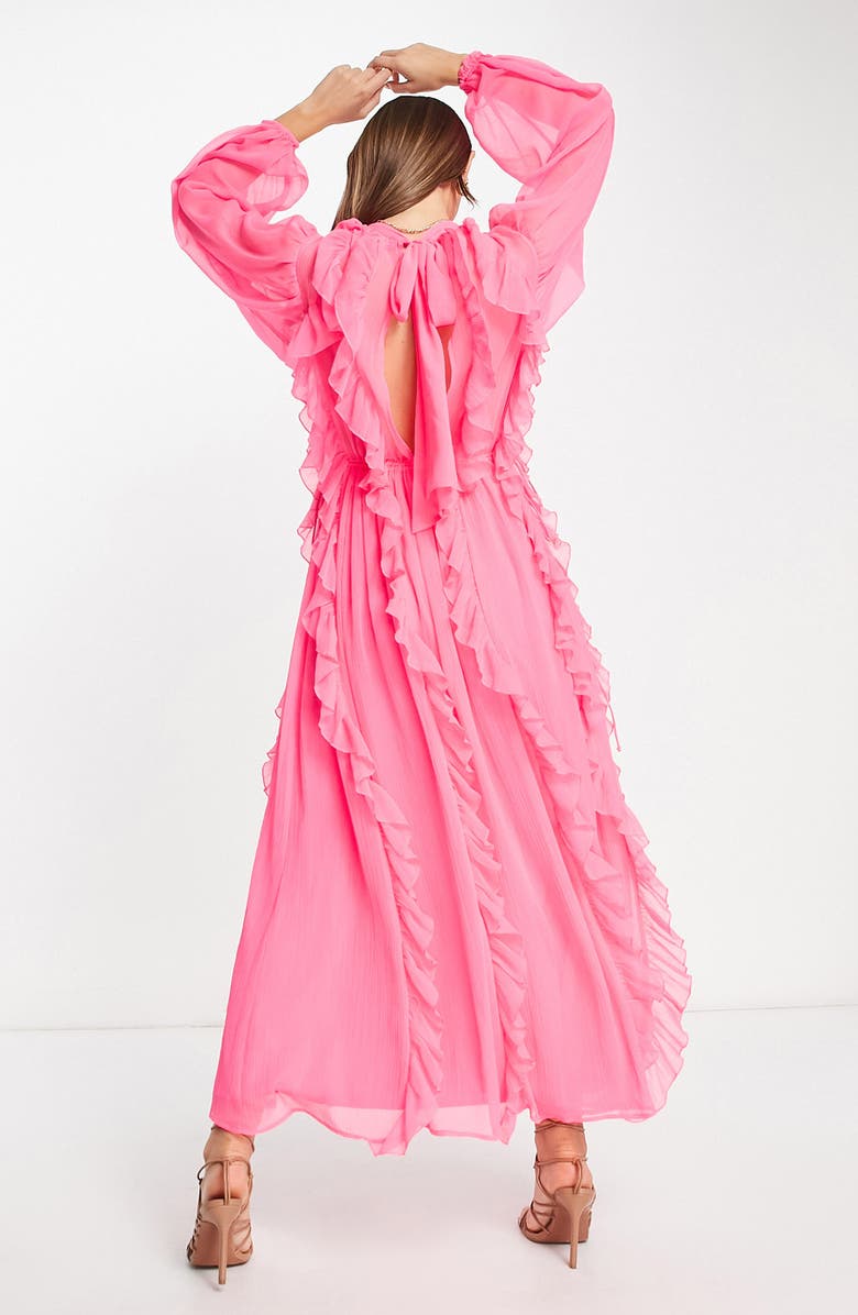 ASOS DESIGN Ruffle Detail Long Sleeve Maxi Dress, Alternate, color,