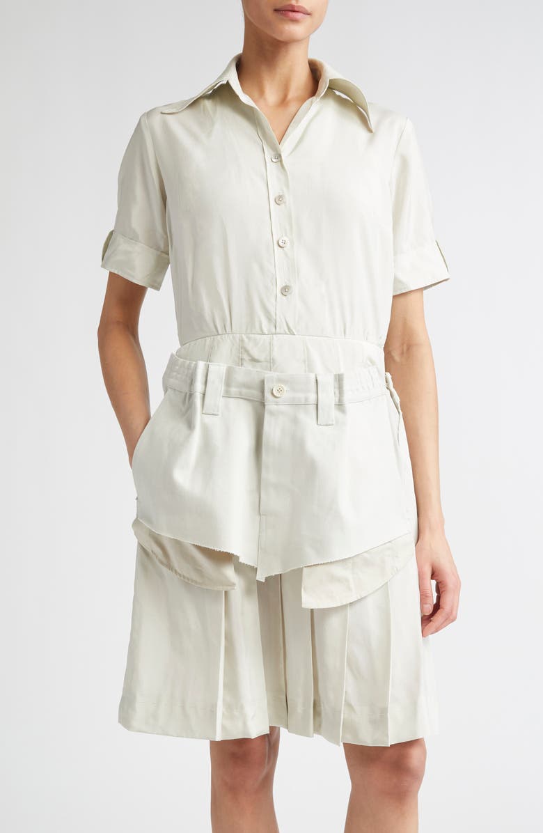 Maison Margiela Deconstructed Mixed Media Midi Dress, Alternate, color, Healing Aloe And Pearl