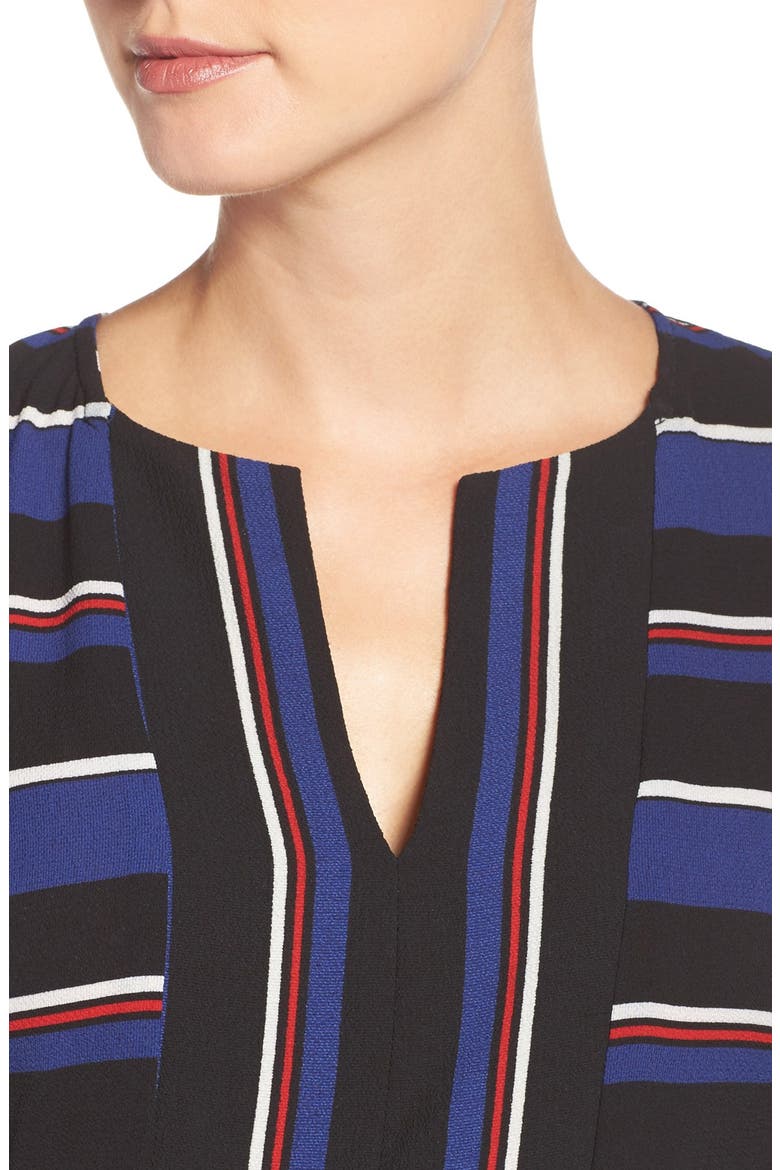 Stripe Woven Fit & Flare Dress, Alternate, color, BLACK/ BLUE/ RED