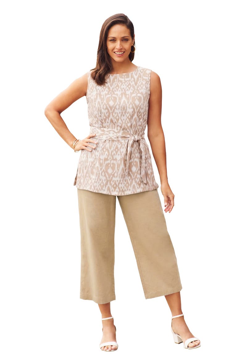 2 Piece Linen Capri Set, Alternate, color, New Khaki