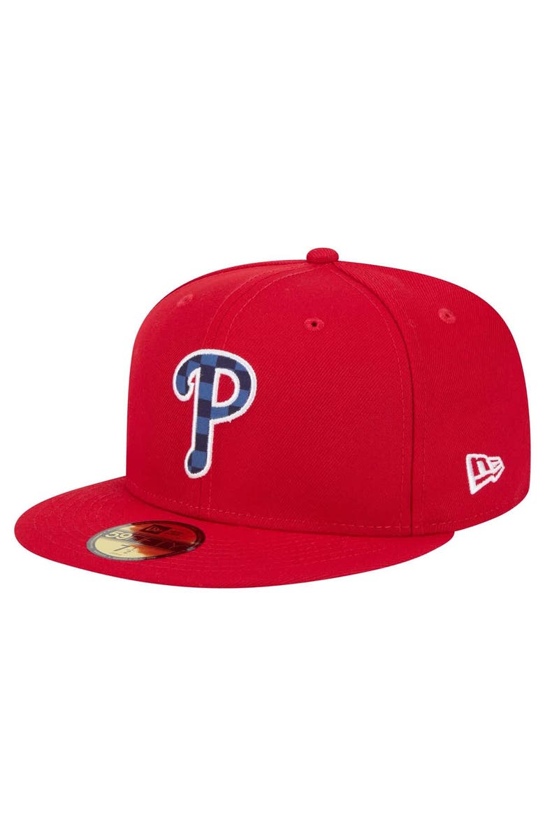New Era Men's New Era Red Philadelphia Phillies Checkered Undervisor 59FIFTY Fitted Hat, Alternate, color, Red