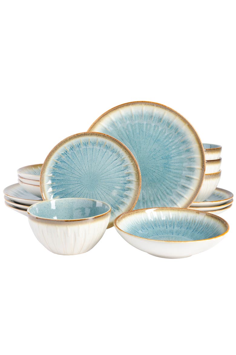 Mayfair Bay 16 Piece Double Bowl Embossed Reactive, Main, color, Blue