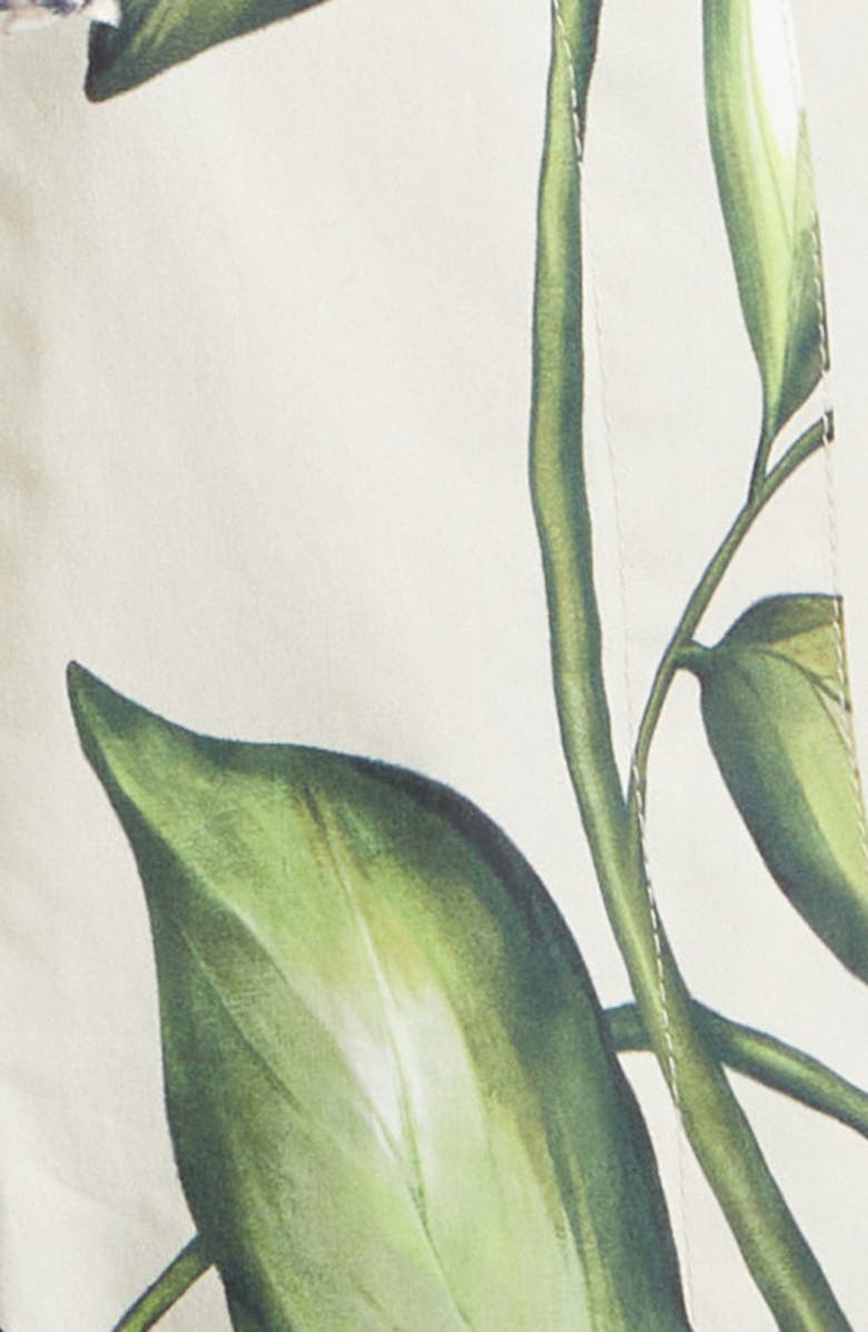 Oscar de la Renta Porcelain Flowers Stretch Cotton Poplin Halter Neck Dress, Alternate, color, Denim/ Oatmeal