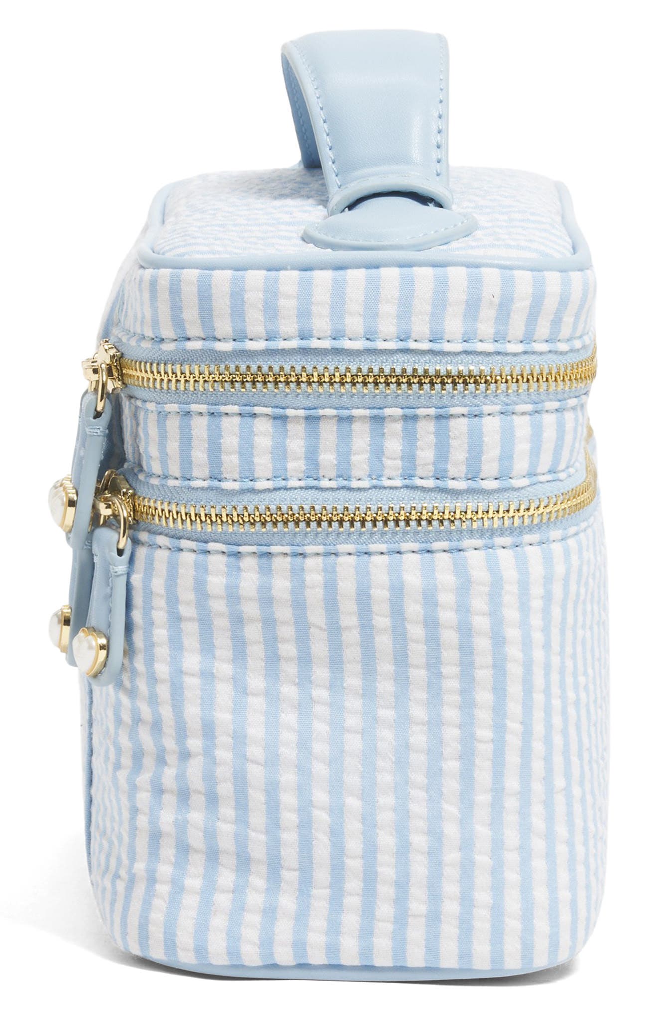 Double Zip Vanity Case, Alternate, color, BLUE SEERSUCKER