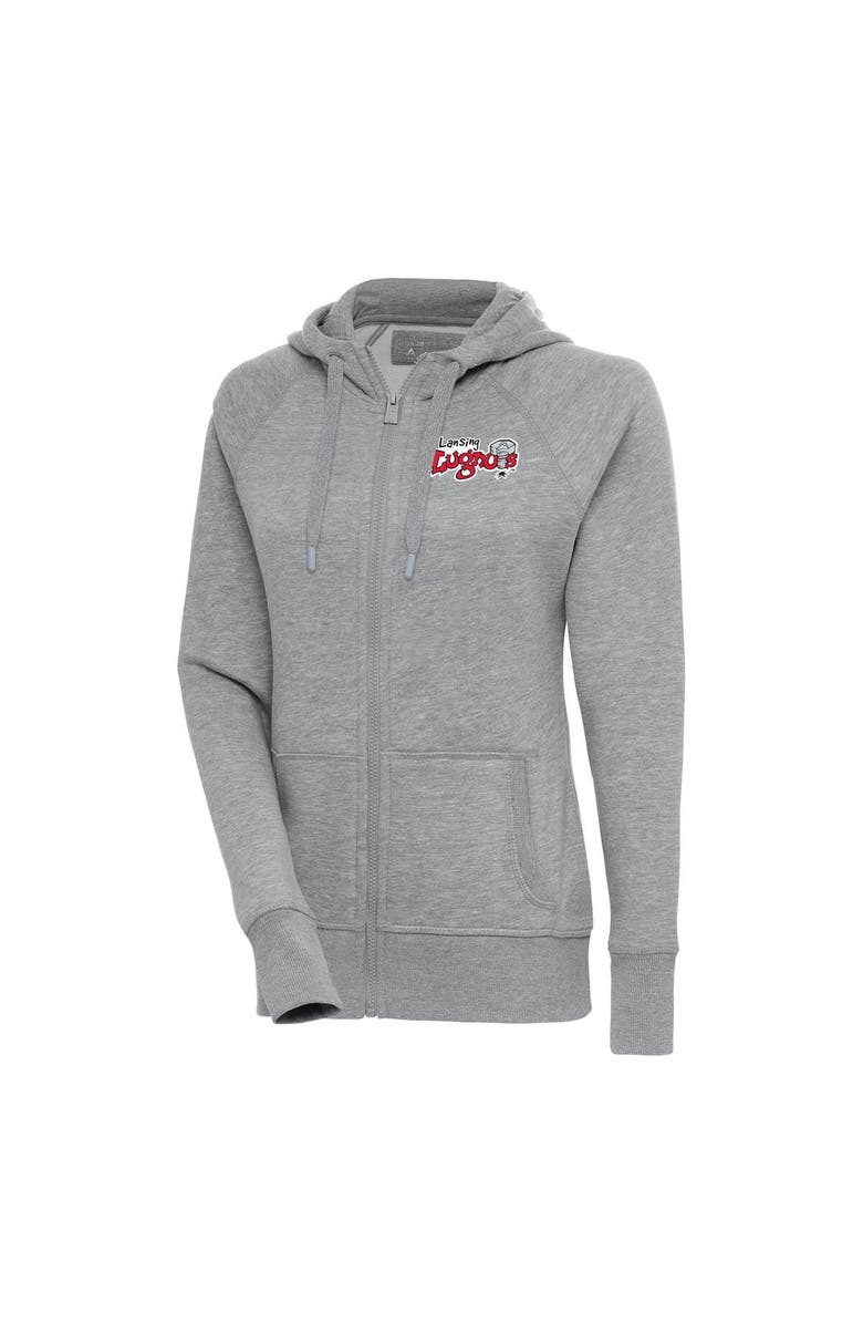 ANTIGUA Women's Antigua  Heather Gray Lansing Lugnuts Victory Full-Zip Hoodie, Main, color, 