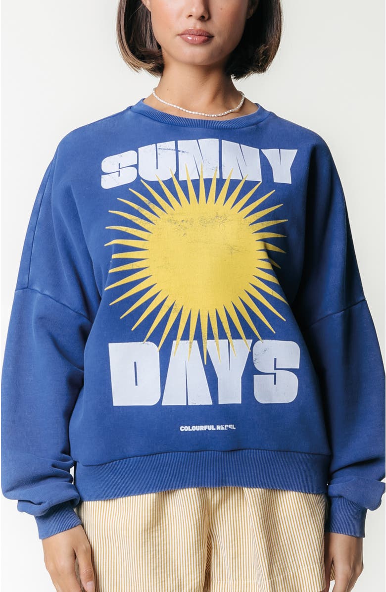 Colourful Rebel Sunny Days Acid Wash Dropped Shoulder Sweat, Main, color, Blue