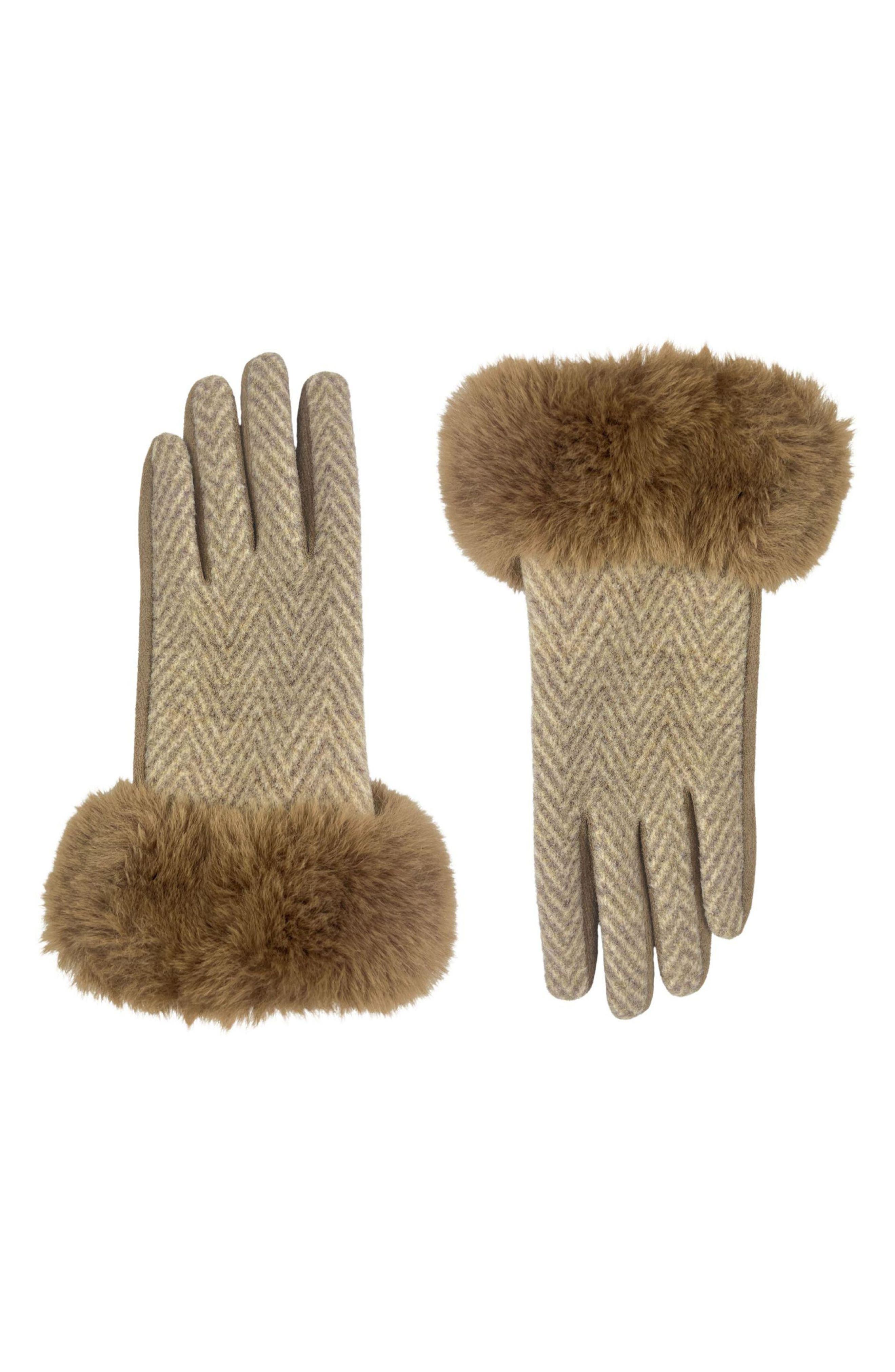 MARCUS ADLER Chevron Gloves with Faux Fur Trim