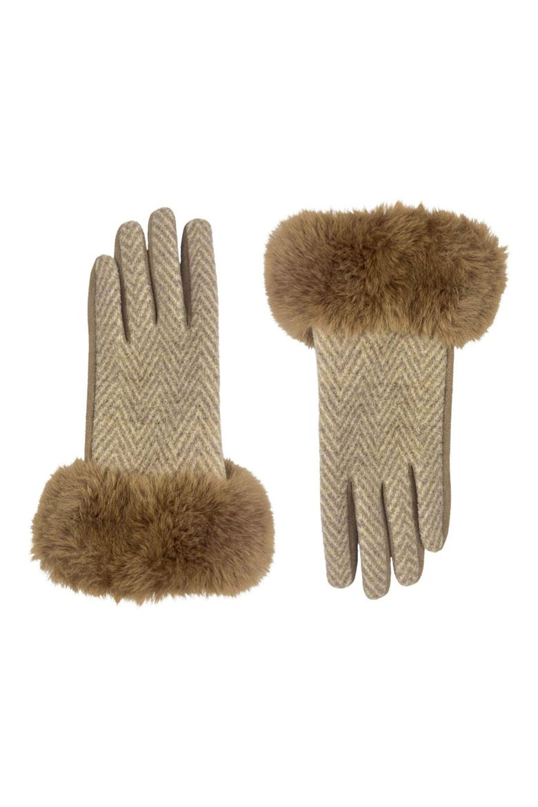 Chevron Gloves with Faux Fur Trim, Main, color, CAMEL