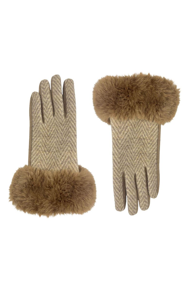 MARCUS ADLER Chevron Gloves with Faux Fur Trim, Main, color, Camel