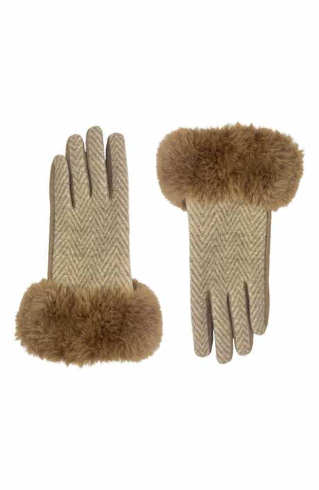 MARCUS ADLER Chevron Gloves with Faux Fur Trim