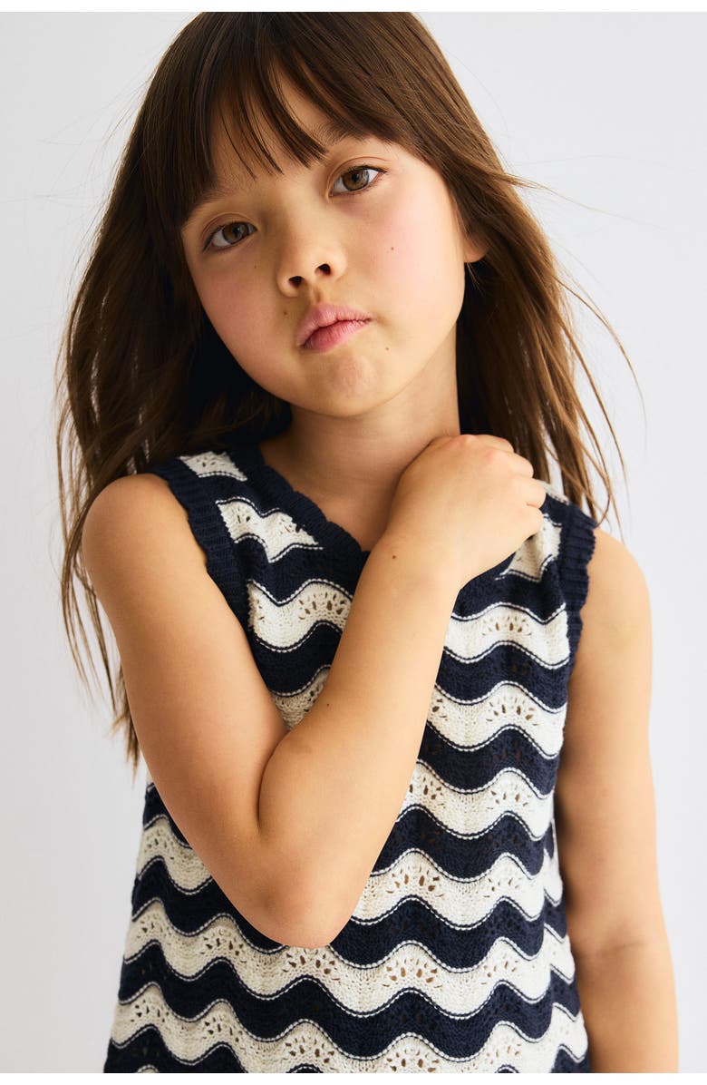 H&M Appliquéd open-knit dress, Alternate, color, Navy Blue/Striped
