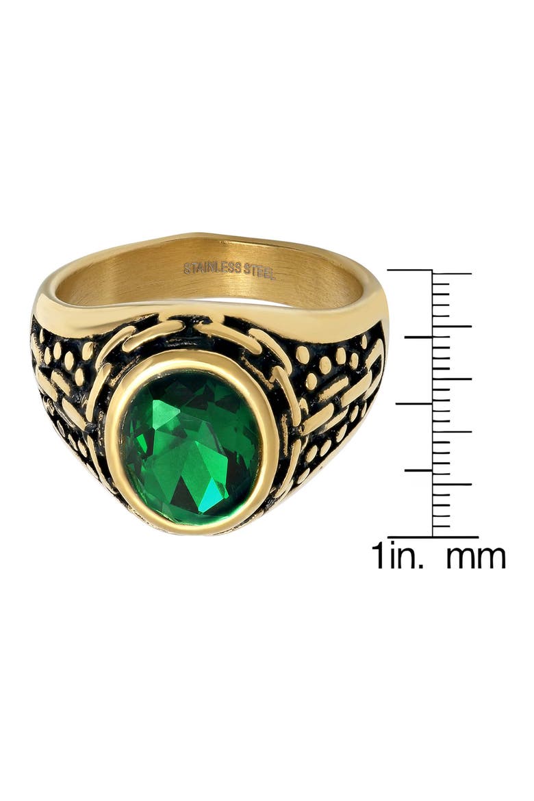 Men's 18k Gold Plated Imitation Stone Signet Ring, Alternate, color, GOLD/GREEN