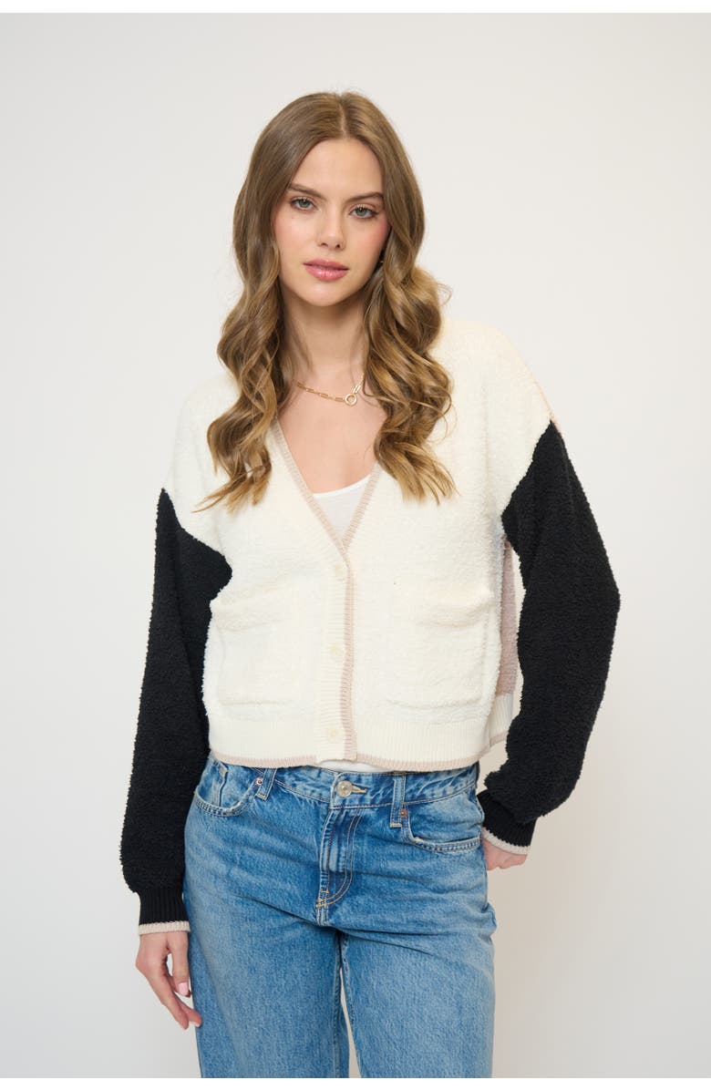 Central Park West Colin Cropped Terry Cardigan, Main, color, White Multi