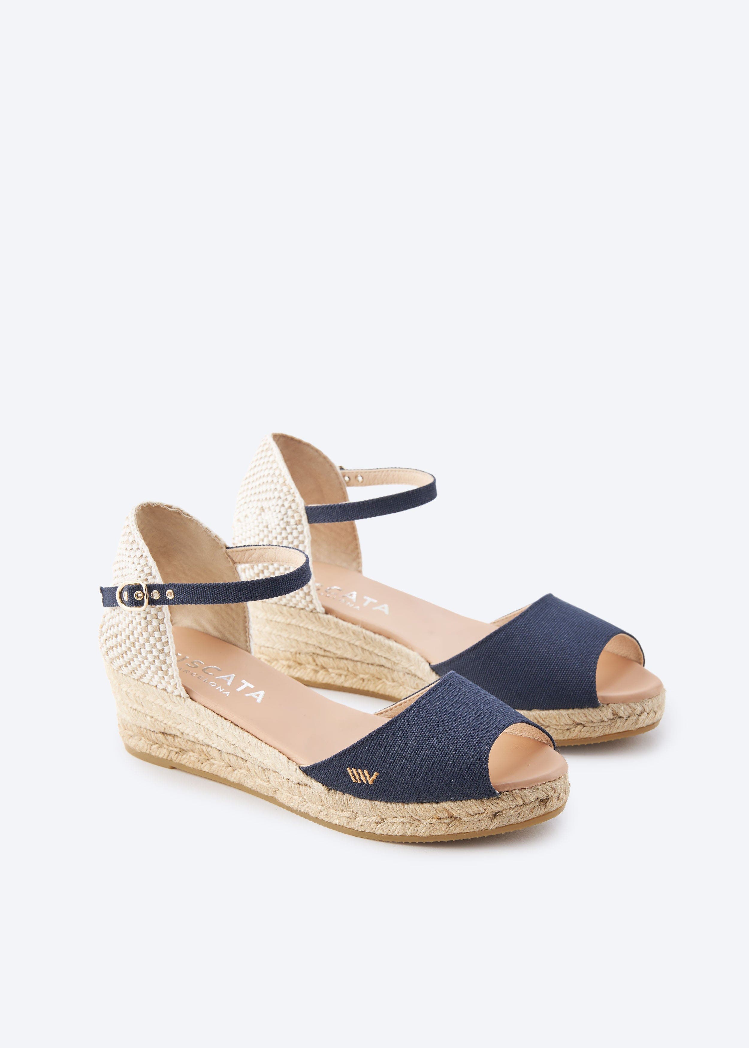 VISCATA Cavall Canvas Espadrille Sandal Wedges, Alternate, color, Navy Blue