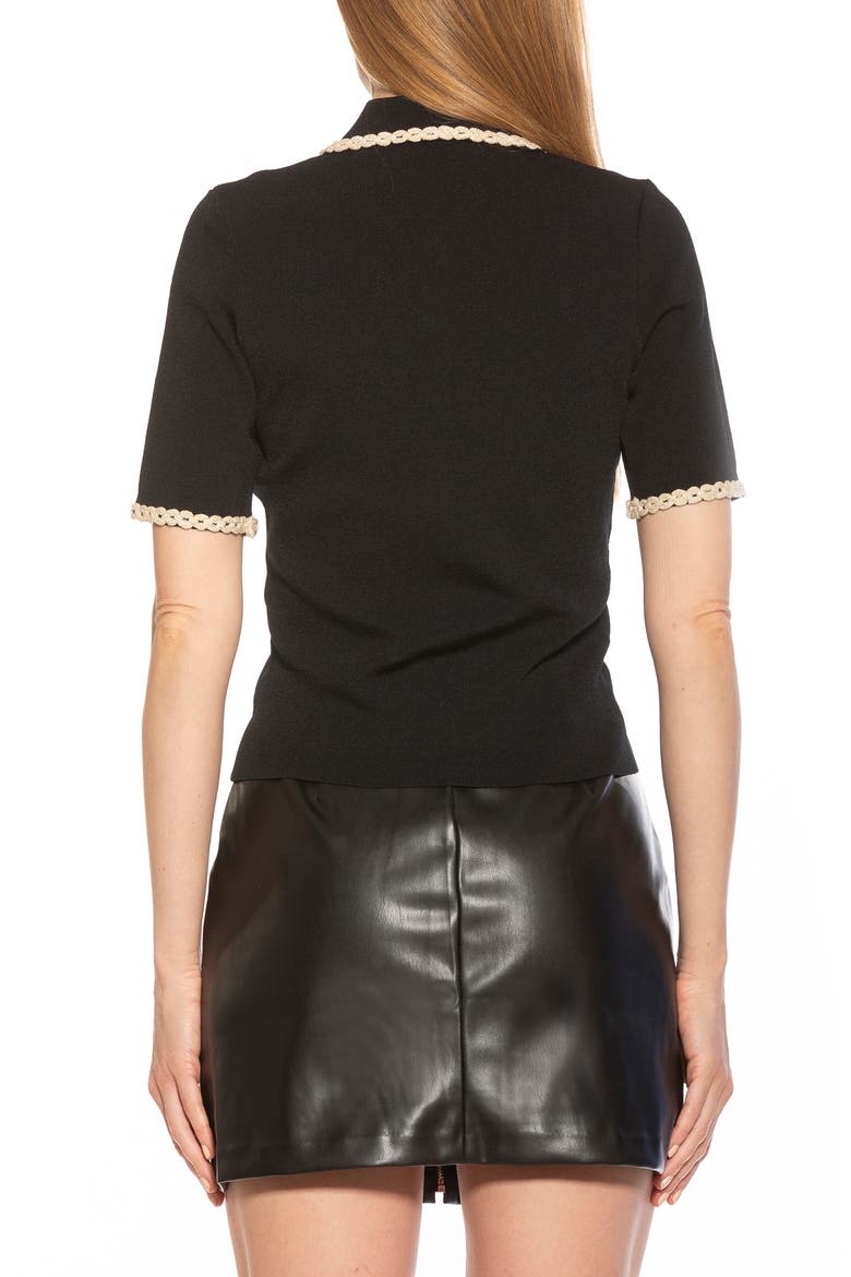Collared Knit Short Sleeve Top, Alternate, color, BLACK