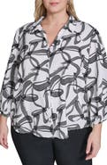 KARL LAGERFELD PARIS Bow Print Crepe Button-Up Shirt