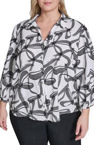 KARL LAGERFELD PARIS Bow Print Crepe Button-Up Shirt