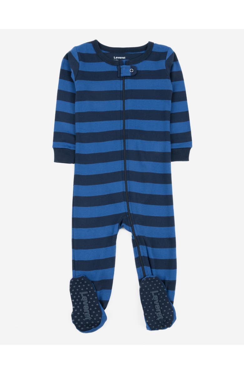 Leveret Footed Printed Cotton Pajamas, Solids, Stripes & Tie Dye, Main, color, Striped Blue & Navy