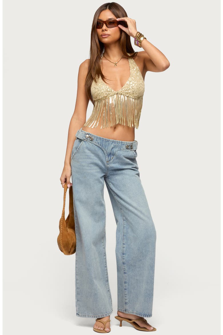 Azura Sequin Fringe Bra Top, Alternate, color, GOLD