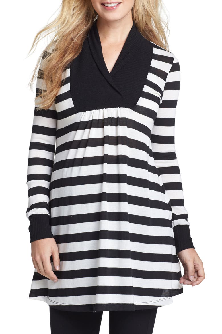 Tanya Maternity Tunic, Main, color, BLACK/ WHITE STRIPEDNU
