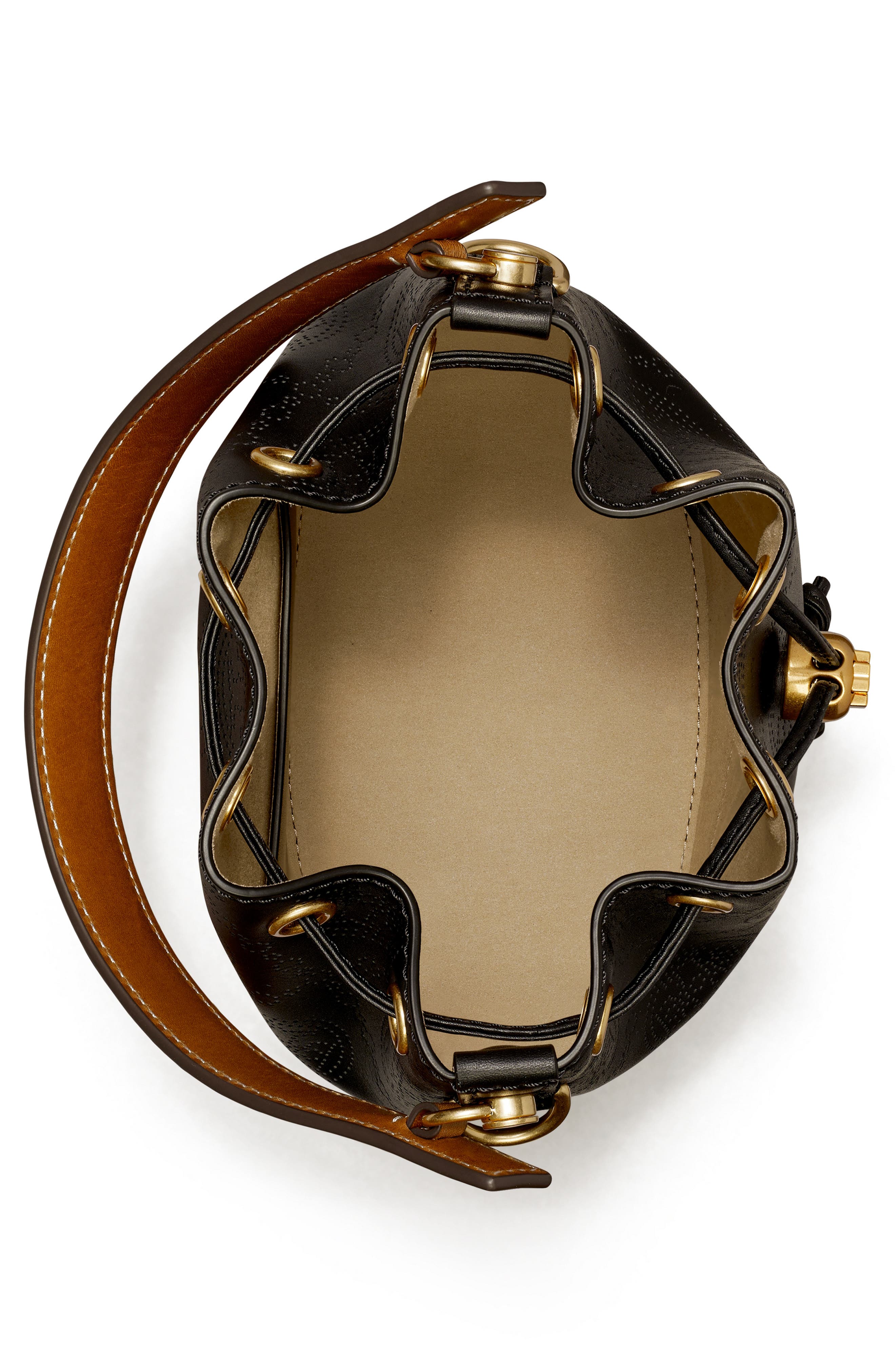 Tory Burch T Monogram Perforated Leather Bucket Bag, Alternate, color, 