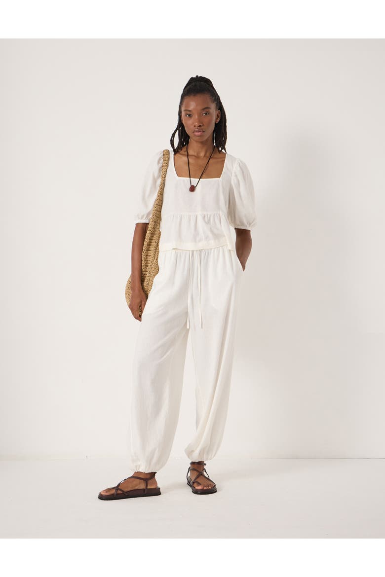Alva Puff Sleeve Linen Beach Top, Alternate, color, Pearl White