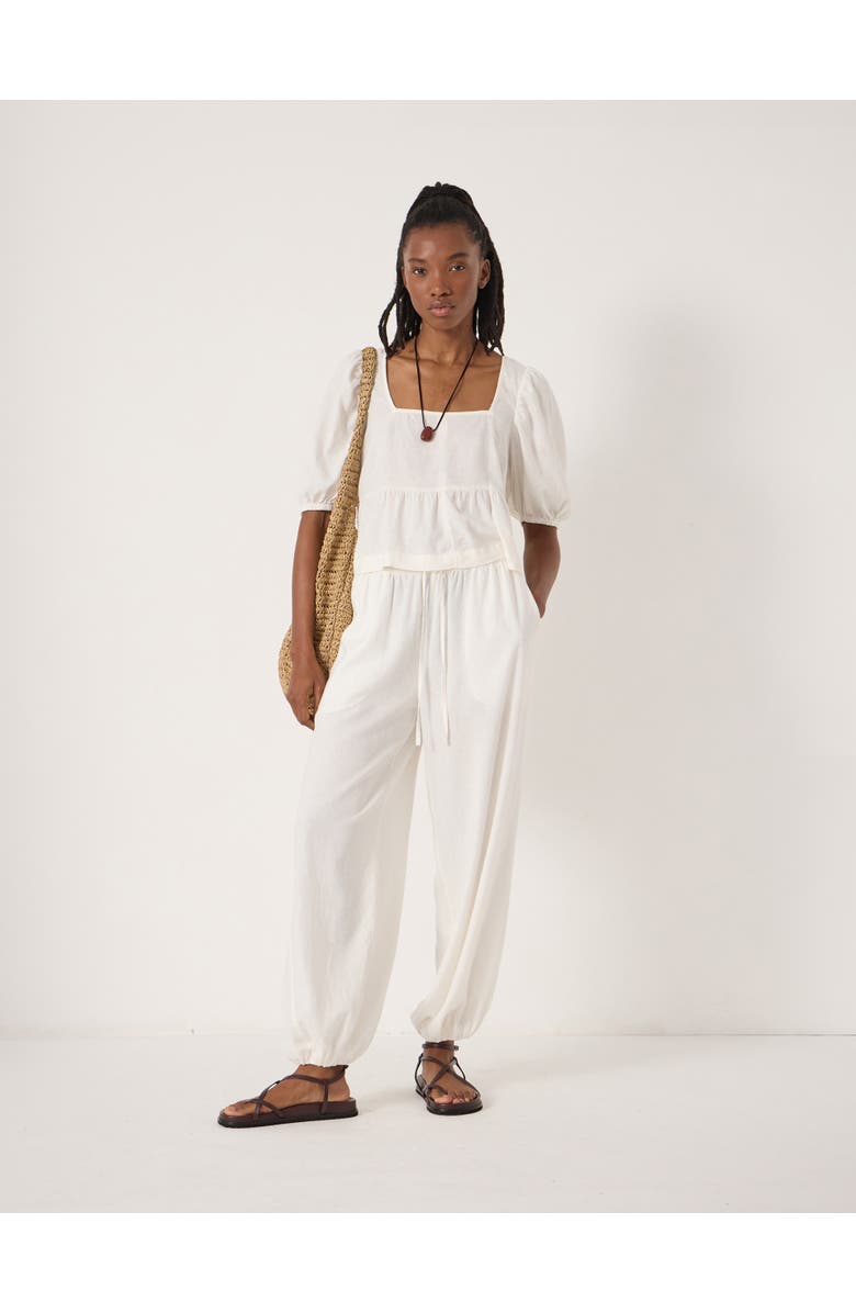 Hush Alva Puff Sleeve Linen Beach Top, Alternate, color, Pearl White