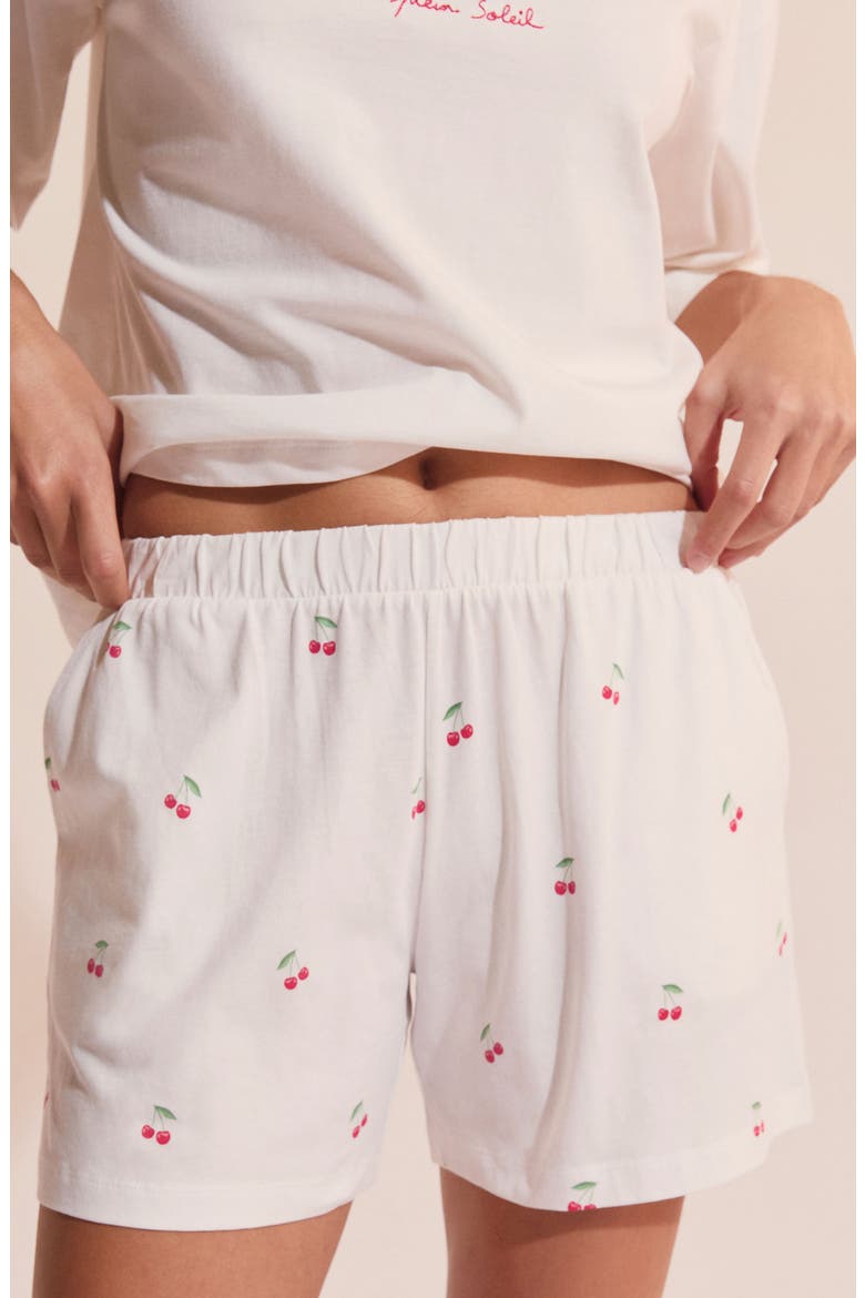 Berry Cherry Print Cotton Sleep Shorts, Alternate, color, ECRU