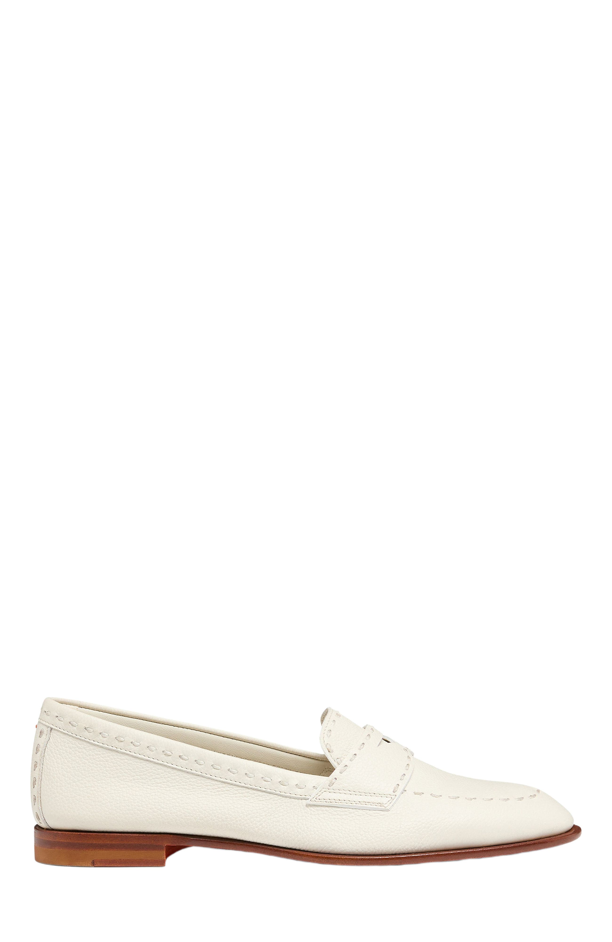 Santoni Women's tumbled leather penny loafer, Main, color, White