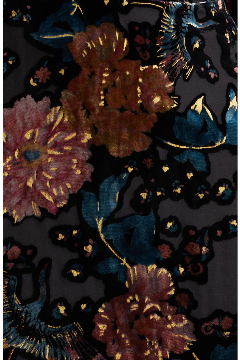 The Becca Long Sleeve Floral Velvet Burnout Midi Dress, Alternate, color, BLACK/ BIRDS OF PARADISE