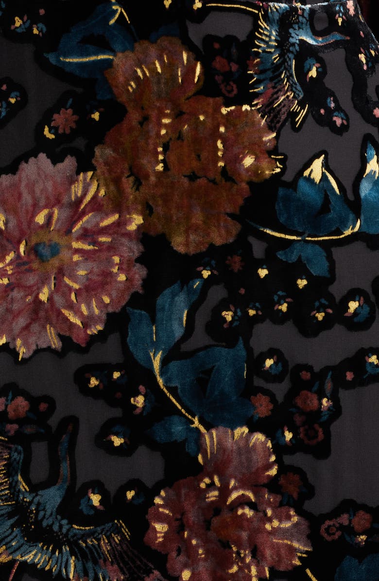 Elie Tahari The Becca Long Sleeve Floral Velvet Burnout Midi Dress, Alternate, color, Black/ Birds Of Paradise