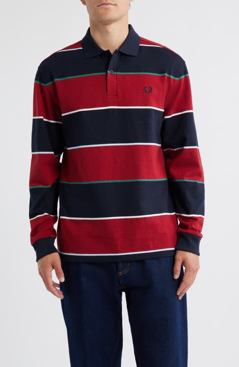 Stripe Long Sleeve Cotton Polo