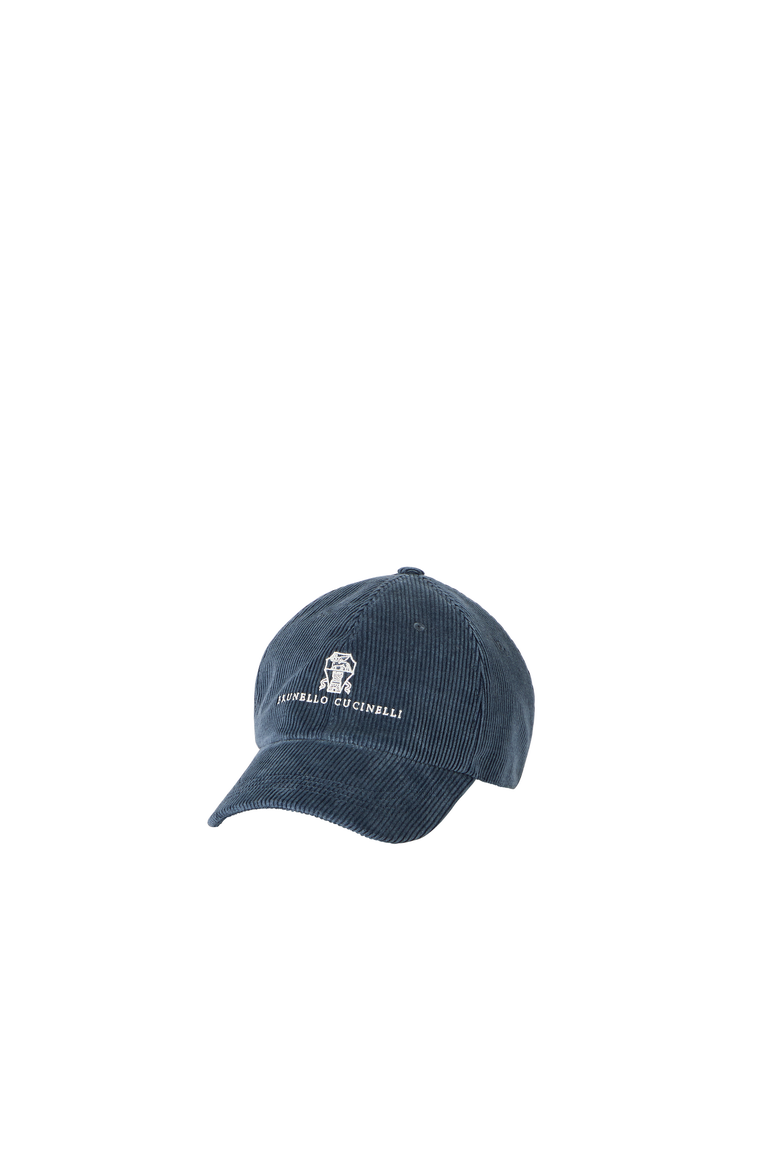 Comfort cotton and cashmere corduroy baseball cap with embroidered logo, Alternate, color, Blue