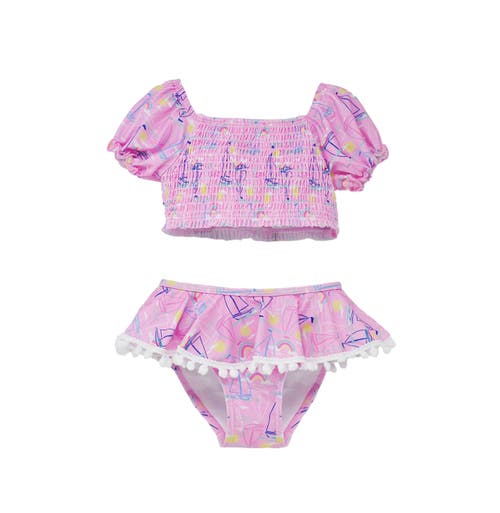 Flap Happy Girl's  Upf 50+ Gemma Two Piece Pom-pom Swimsuit In Sail Away