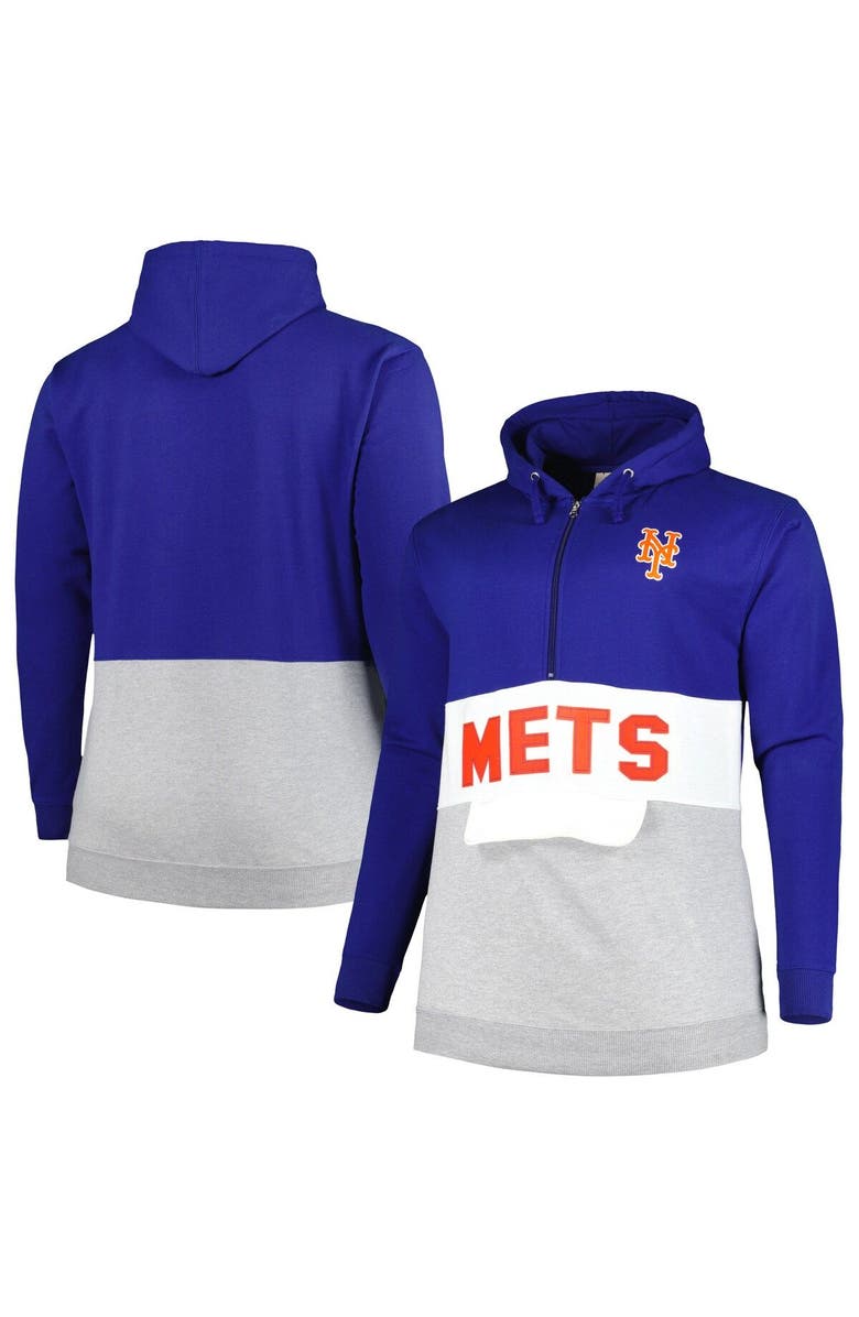 PROFILE Men's Royal/White New York Mets Big & Tall Fleece Half-Zip Hoodie, Main, color, Royal