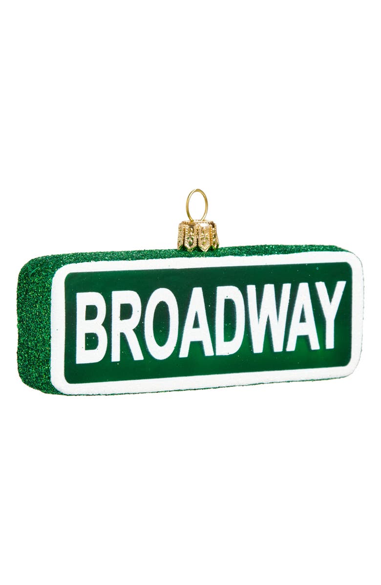 The Whitehurst Company Broadway Street Sign Glass Ornament, Main, color, Green Multi