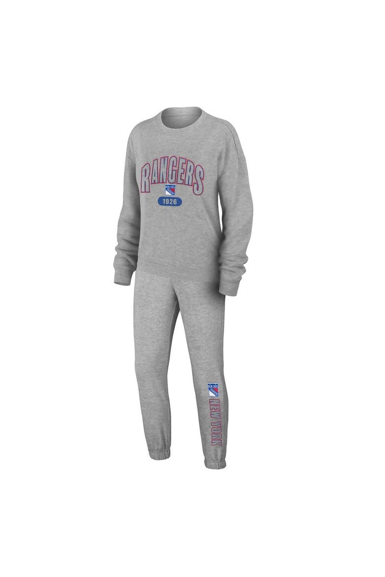 Women's WEAR by Erin Andrews Heather Gray New York Rangers Knit Long Sleeve Tri-Blend T-Shirt & Pants Sleep Set, Main, color, Heather Gray