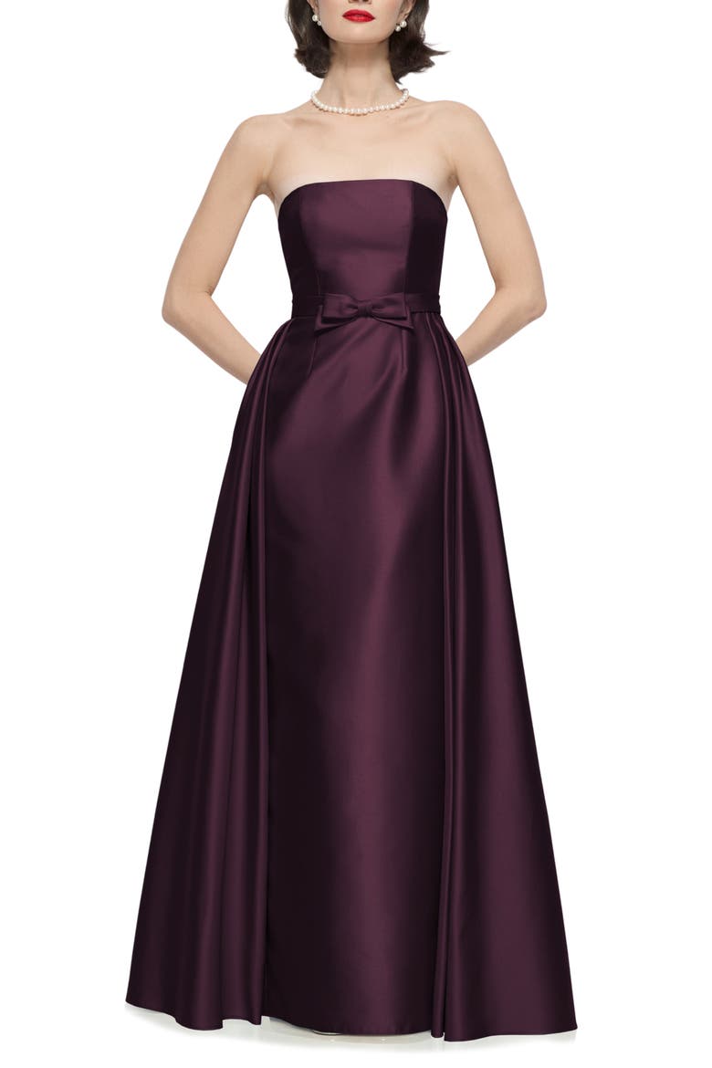 Regine Strapless Matte Satin Gown, Main, color, DEEP PLUM