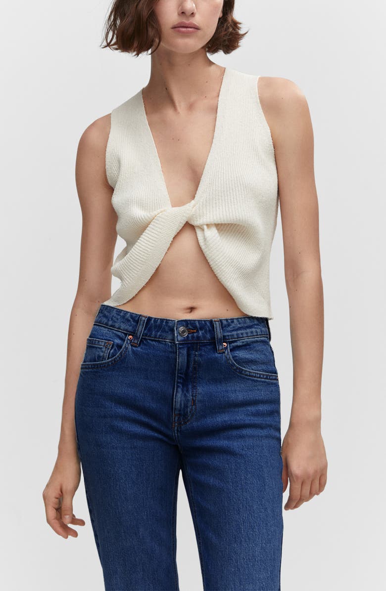 MANGO Split Raw Hem Mid Rise Straight Leg Jeans, Alternate, color, 