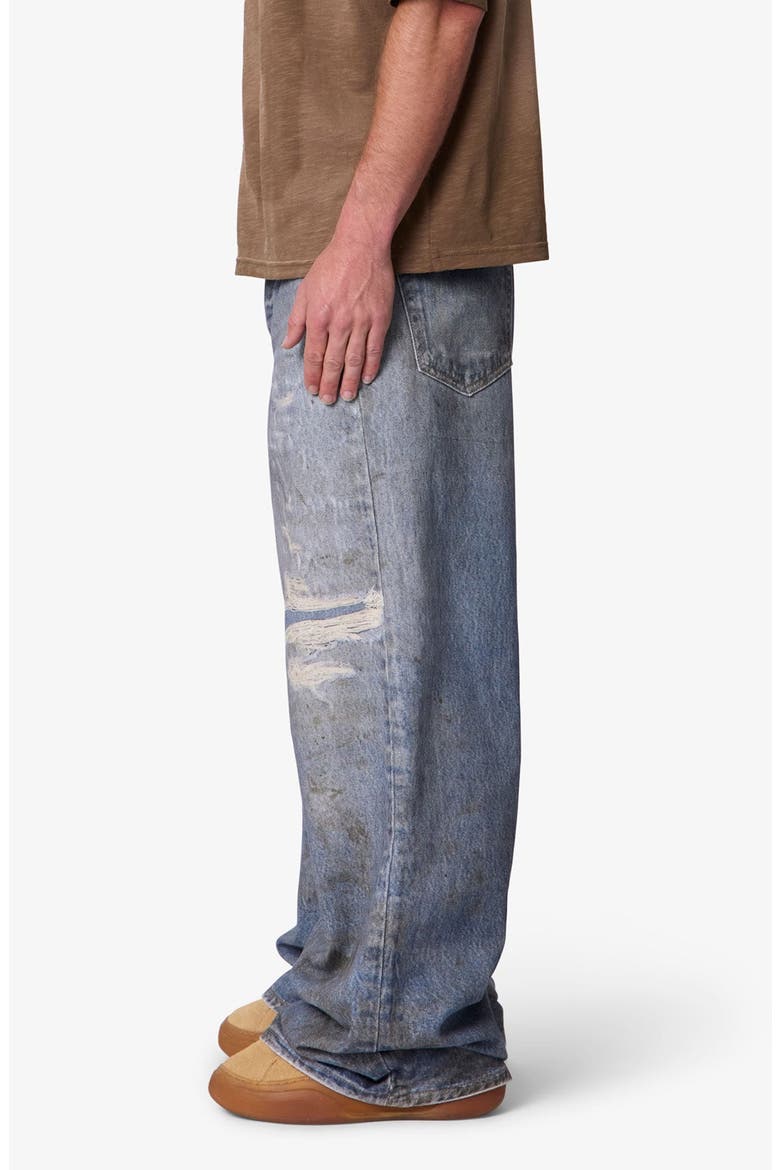 Oil Stain Printed Relaxed Wide Leg Ripped Jeans, Alternate, color, BLUE