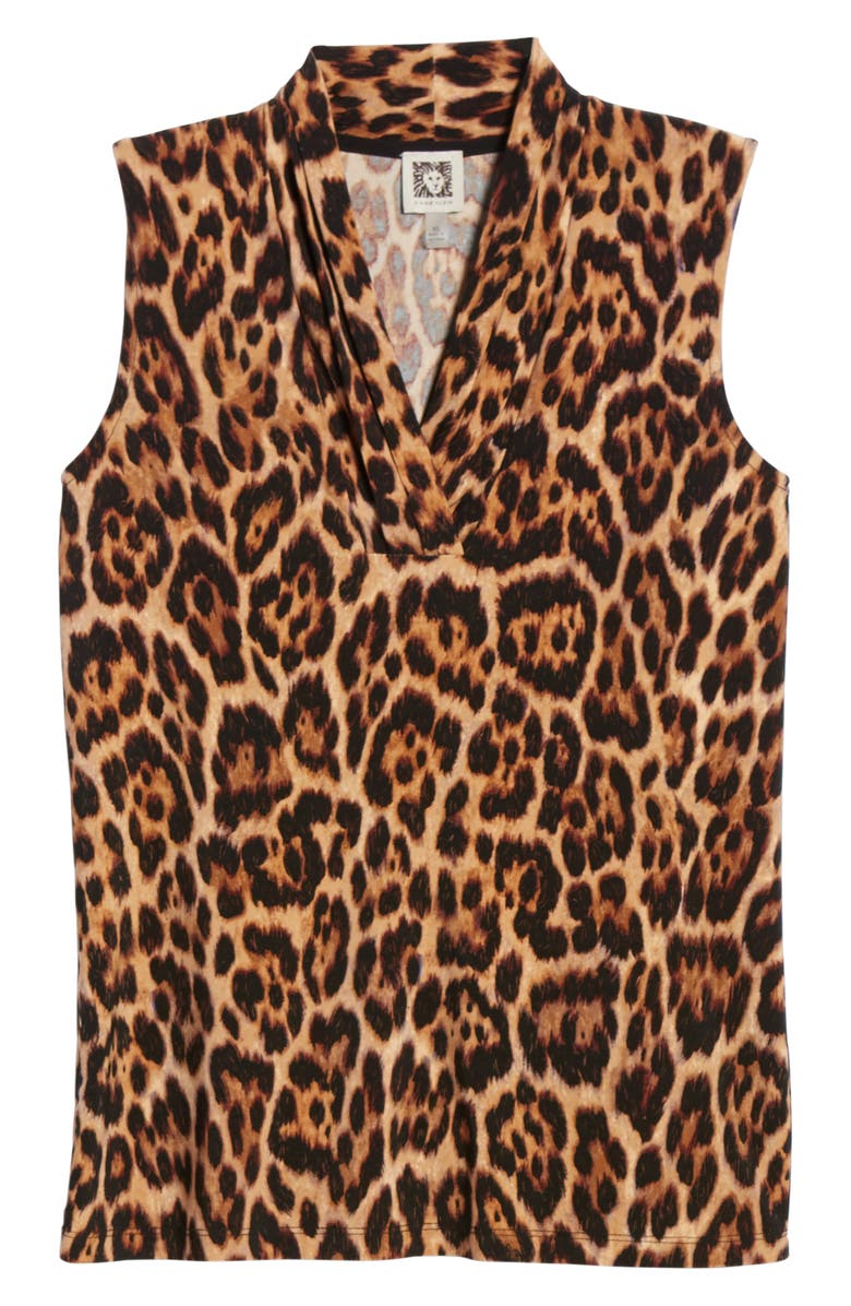 Anne Klein Leopard Print Pleat V-Neck Top, Alternate, color,
